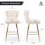 Ensemble de 2 tabourets de bar en velours à dossier matelassé, pieds en métal doré Capacité de poids: 300 lb capitonnage et garniture cloutée Tabourets de bar à oreilles pour îlots de cuisine, salles à manger et bars Beige