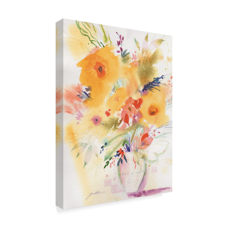 «Vivid Yellow Bouquet», reproduction de peinture à l'aquarelle sur toile tendue, H 47 po x l 35 po x P 2 po