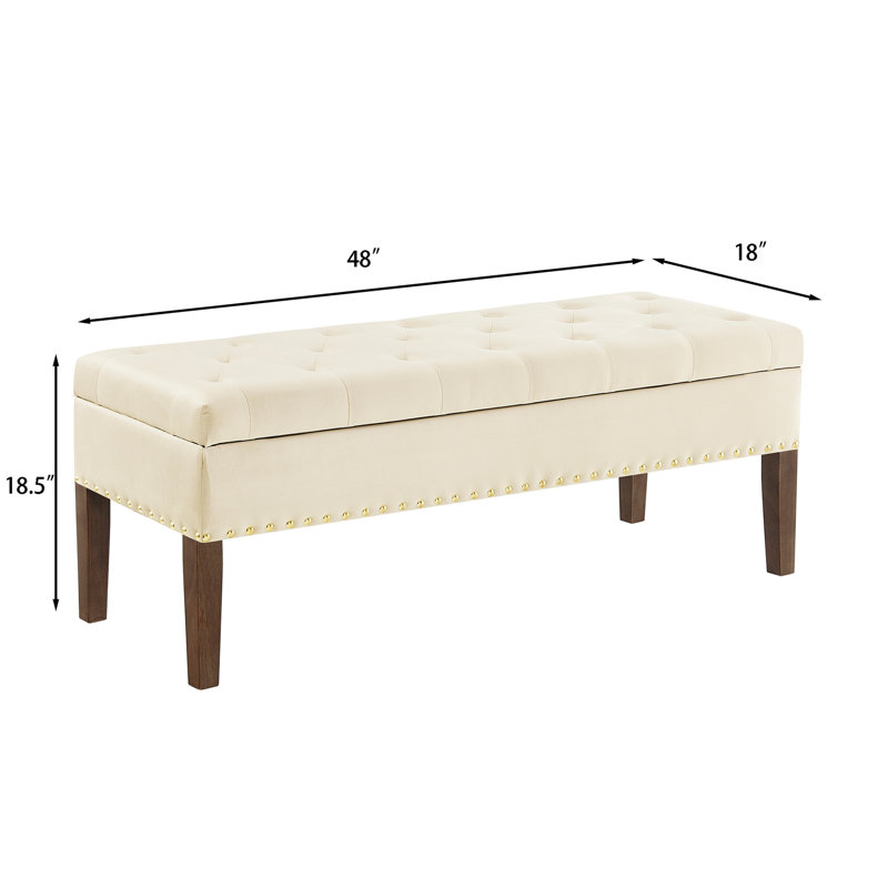 Banc capitonné avec rangement, Crème, crème