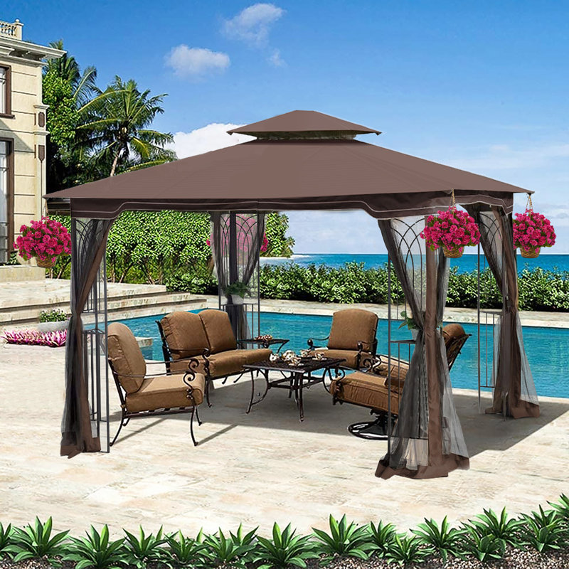 10x10 Outdoor Patio Gazebo Canopy Tent With Ventilated Double Roof And Mosquito net(Detachable Mesh Screen On All Sides), Suitable for