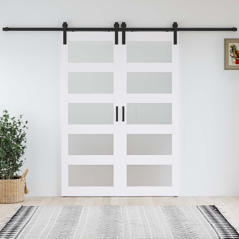 Portes de grange coulissantes doubles 76 po x 84 po en verre trempé givré avec quincaillerie d'installation , 76 po x 84 po