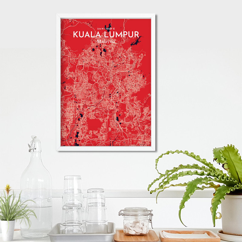 «Kuala Lumpur City Map», impression de luxe, Rouge / bleu marine, H 27,6 po x l 19,7 po