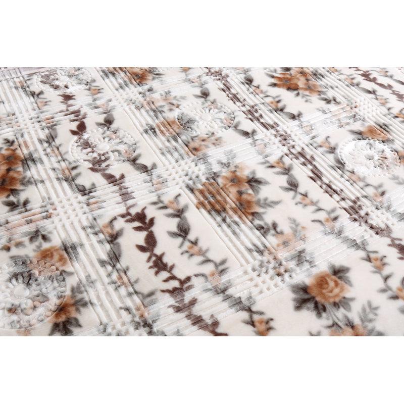 Jeté lourd en peluche, Grand, Floral, Beige