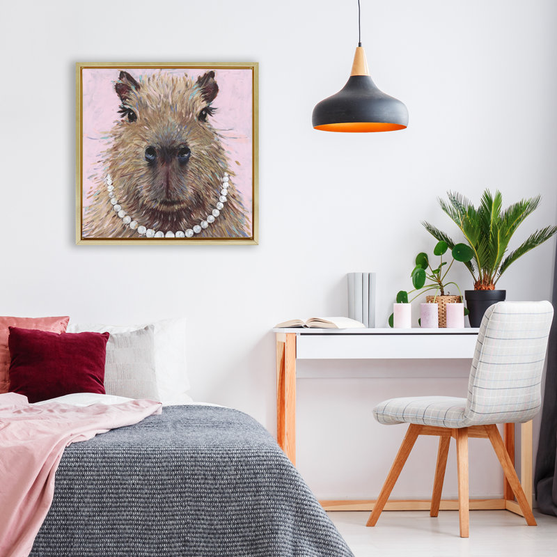 Cadre flottant Capybara avec collier de perles, design Studio Bautista, H 18 po x l 18 po, Cadre flottant métallique doré