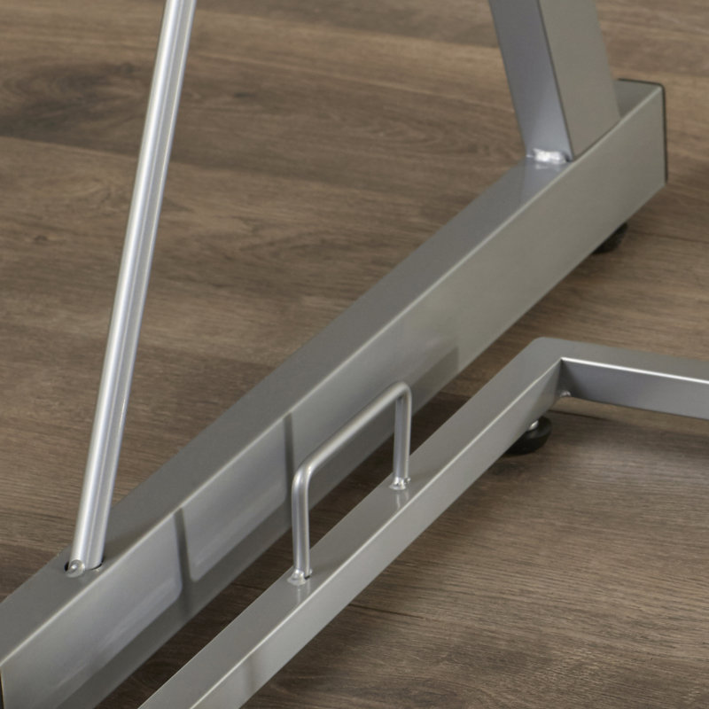 L-Shaped Glass Top Computer Desk, Clear/Silver