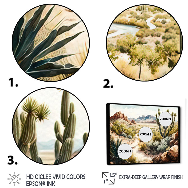 Arizona Desert II - art mural occidental, Cadre flottant noir, H 16 po x l 32 po x P 1 po