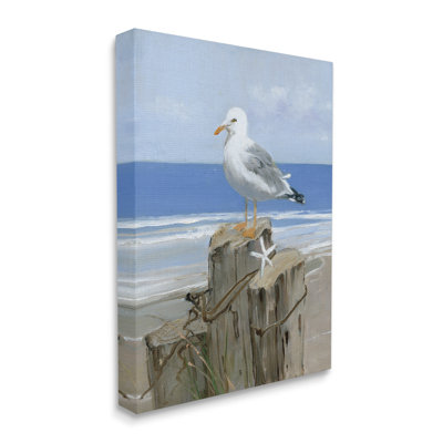 Été, mouette et étoile de mer, poteau de plage nautique noir, estampe numérique de Sally Swatland