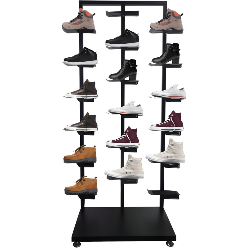 Commercial Shoe Rack Display Stand With 12 Tiers, Sturdy Metal And Wood Construction, Non-Slip Base For Retail Stores And Home Use