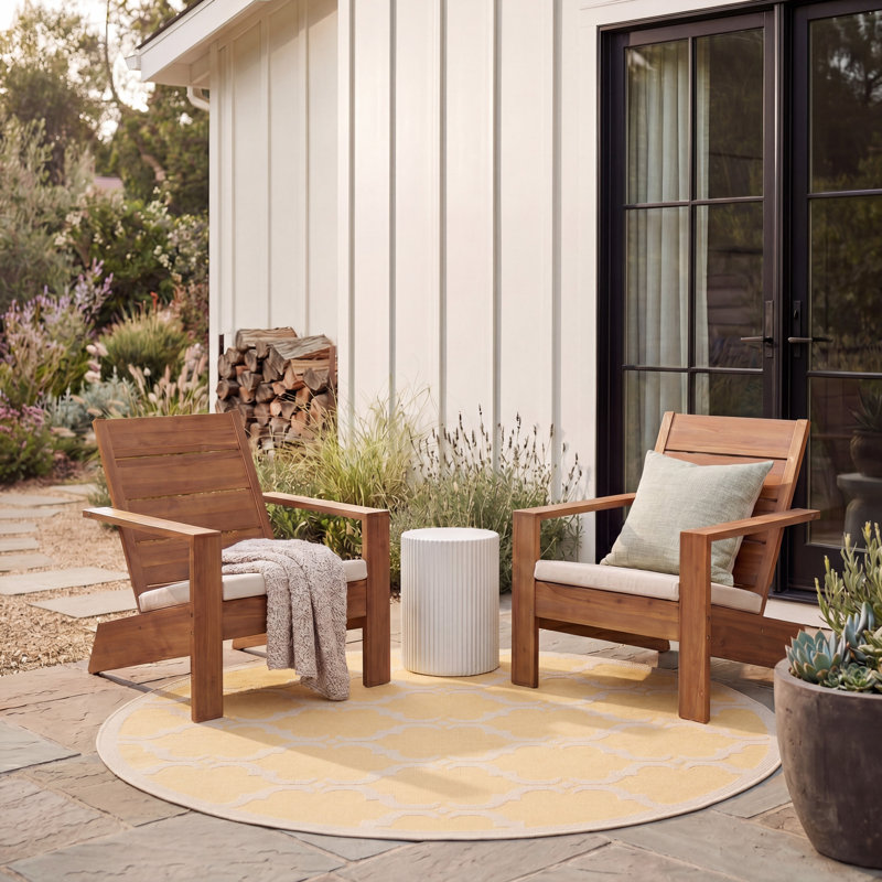 Arneshia Geometric Yellow/Beige Area Indoor/Outdoor Area Rug, Round 5'3"