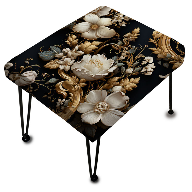 Black And White Gilded Floral Victorian Pattern - Floral Rectangle Ottoman
