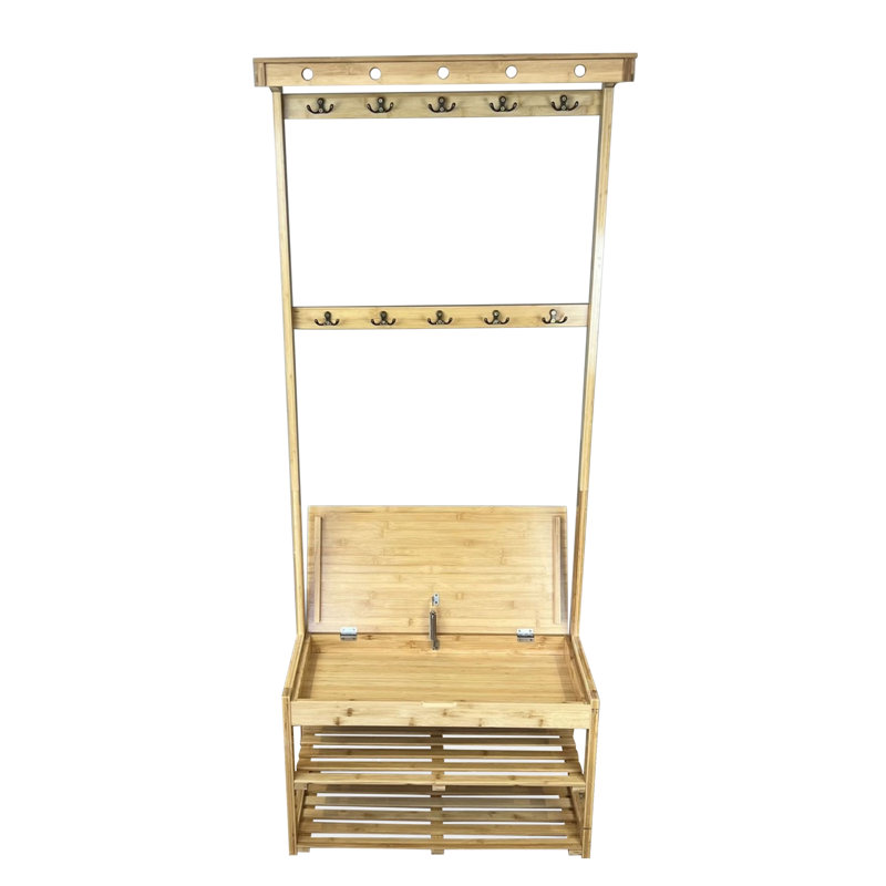 Hall Tree 28'' Wide with Bench and Shoe Storage, Natural