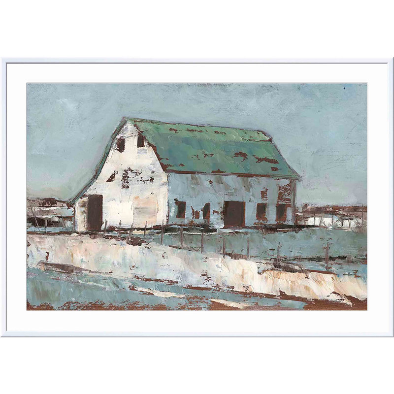 «Plein Air Barn II» par Ethan Harper - peinture encadrée, Blanc, H 32 po x l 48 po