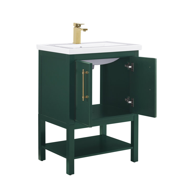 Ensemble de meuble-lavabo simple 24 po Jewell, Vert forêt / laiton antique