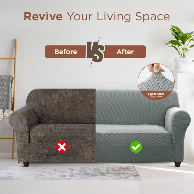Premium Stretch Spandex Sofa Cover - Durable, Stylish & Easy-Fit Slipcover, Grey, 179cm H x 165cm W - (1 Seater)