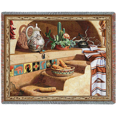 Couverture Pure Country Weavers Adobe Dreams - Art de la poterie Pueblo du Sud-Ouest - Jeté en tapisserie tissée en coton - Fabriqué aux États-Unis (72 x 54)