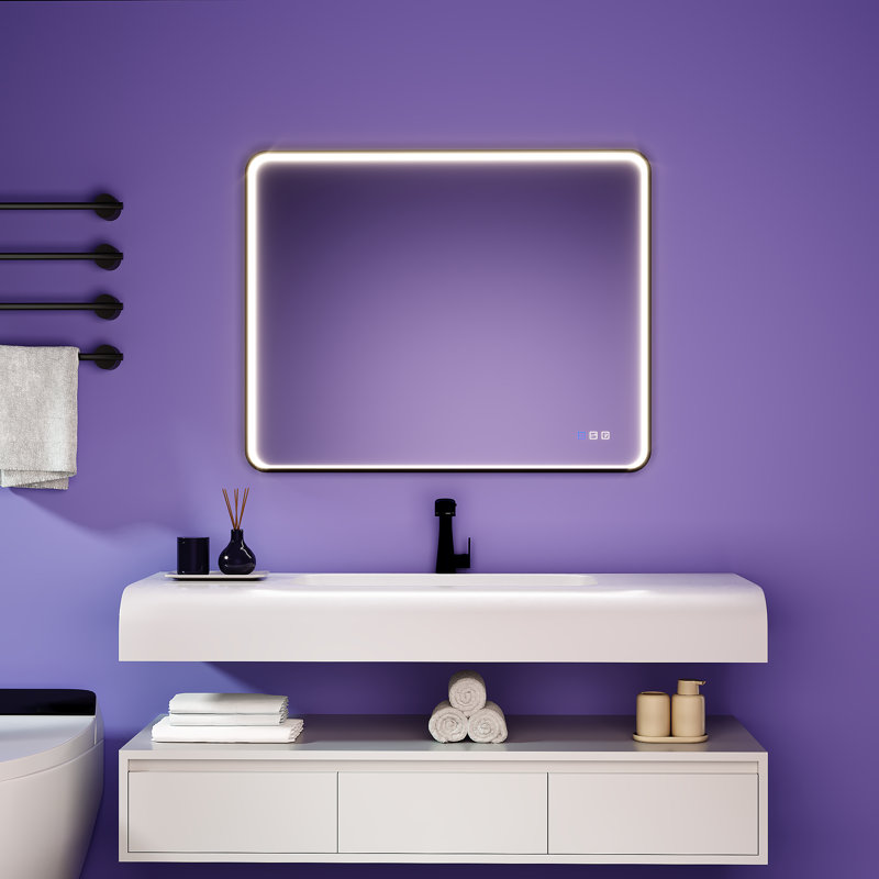 Miroir de salle de bain mural à DEL en aluminium, 32 po x 40 po, Rectangle