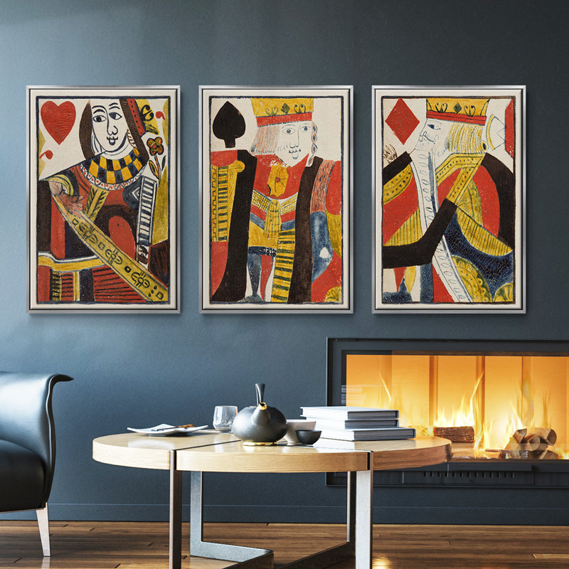 Ensemble de 3 cartes rétro I encadrées sur toile, H 27 po x l 54 po, Argent