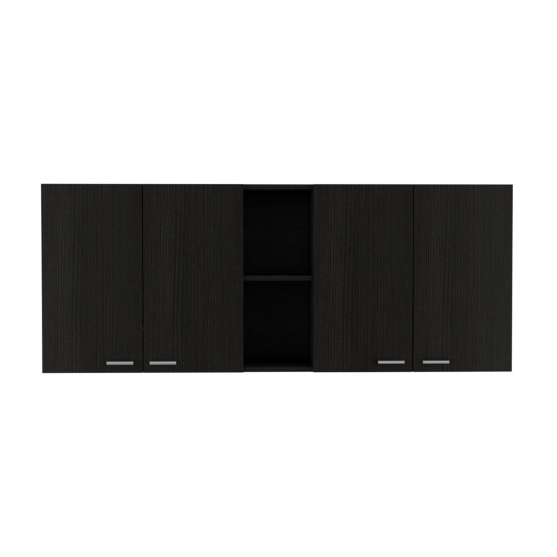 Stylish Wall Cabinet with Double Doors and Multiple Shelves for Organized Storage and Display, Black