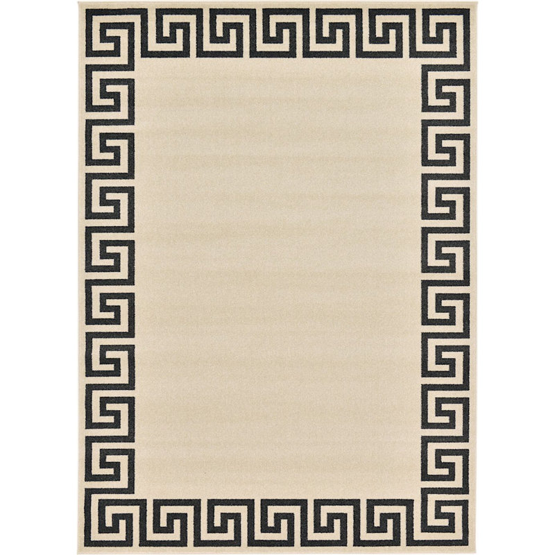 Handmade Geometric Beige & Black Synthetic 9' x 12' Area Rug