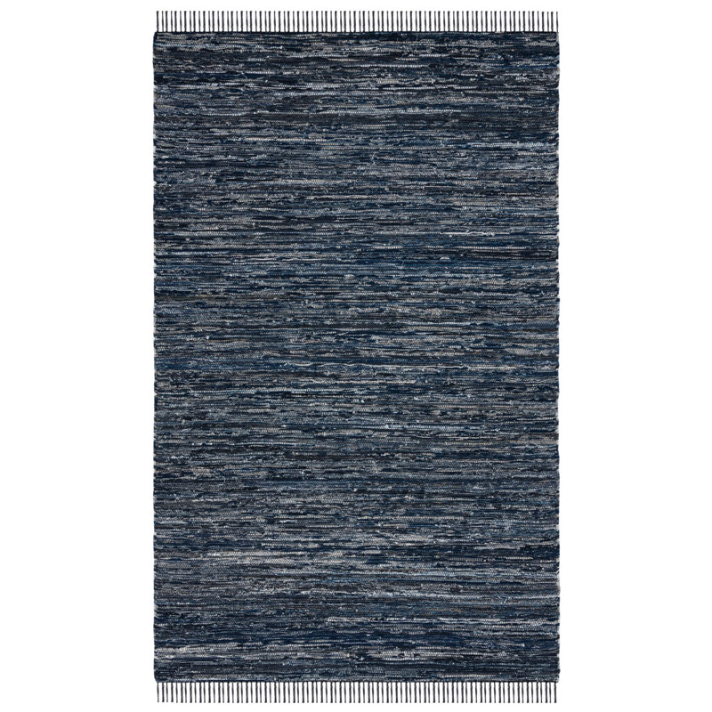 Ketter Hand Woven Denim/Cotton Rug in Navy/Black, Rectangle 3' x 5'