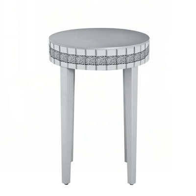 Artisanal Round Mirror Breakfast Table with Diamond-Cut Pedestal Space-Saving Bistro-Style Table for Morning Coffee & DiningTempered & Compact Design