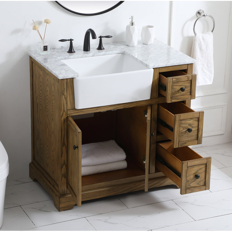 Pardue 36'' Single Bathroom Vanity with Carrara Marble Top, Driftwood