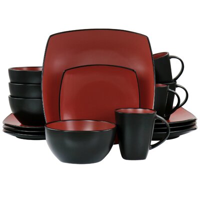 Gibson Elite Soho Lounge 16 Piece Matte Glazed Stoneware Dinnerware Set In Red -  950116286M