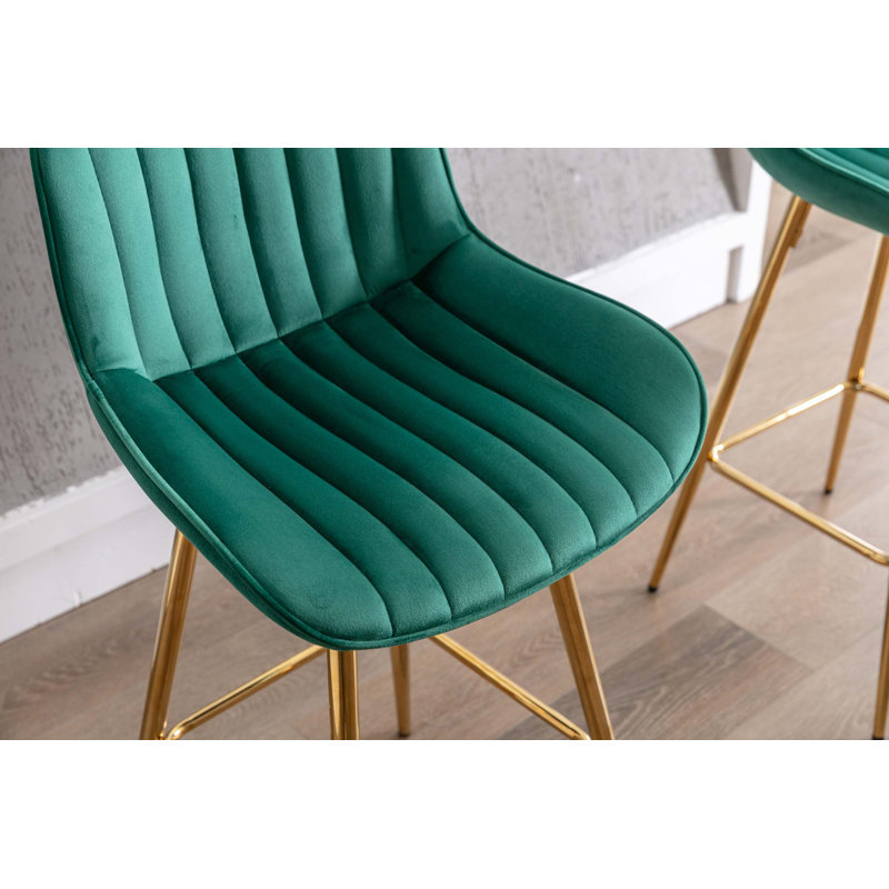 Ensemble de 2 tabourets de bar, avec tabouret de comptoir en tissu chromé et repose-pieds, Vert