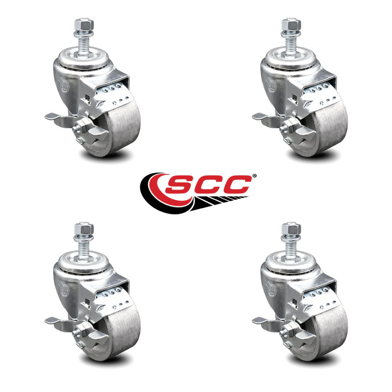 Roulettes semi-pivotantes en acier inoxydable avec jeu de roulettes 4 po avec roues de 3 po et tige de 10 mm-4 avec plateau supérieur BRK
