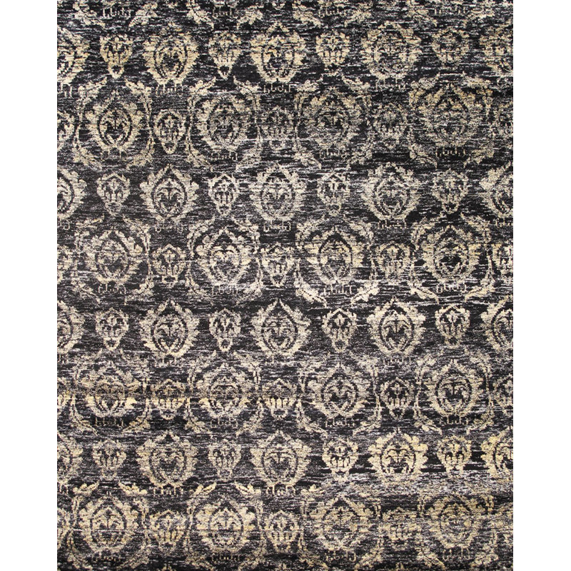 Tapis beige / gris anthracite en soie noué à la main Sari