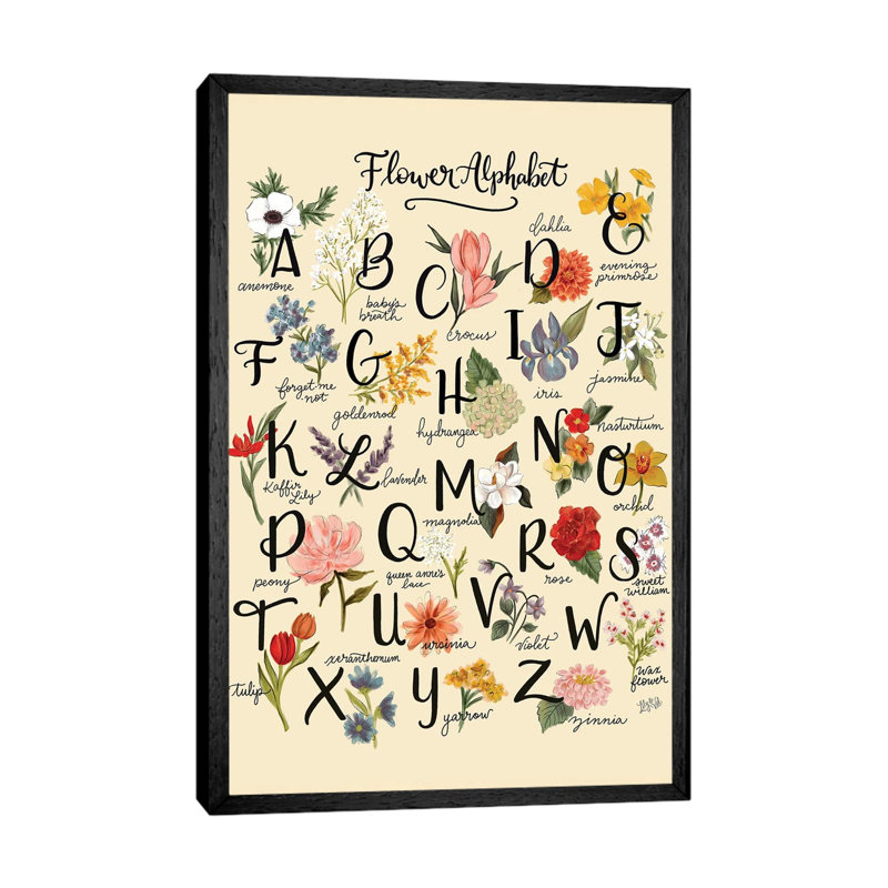 Flower Alphabet - Print on Canvas, 101.6 cm H x 66.04 cm W, Black Framed