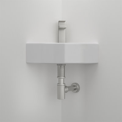 18 X13 Inch White Triangle Porcelain Ceramic Wall Mount Vessel Sink With Single Faucet Hole & Overflow