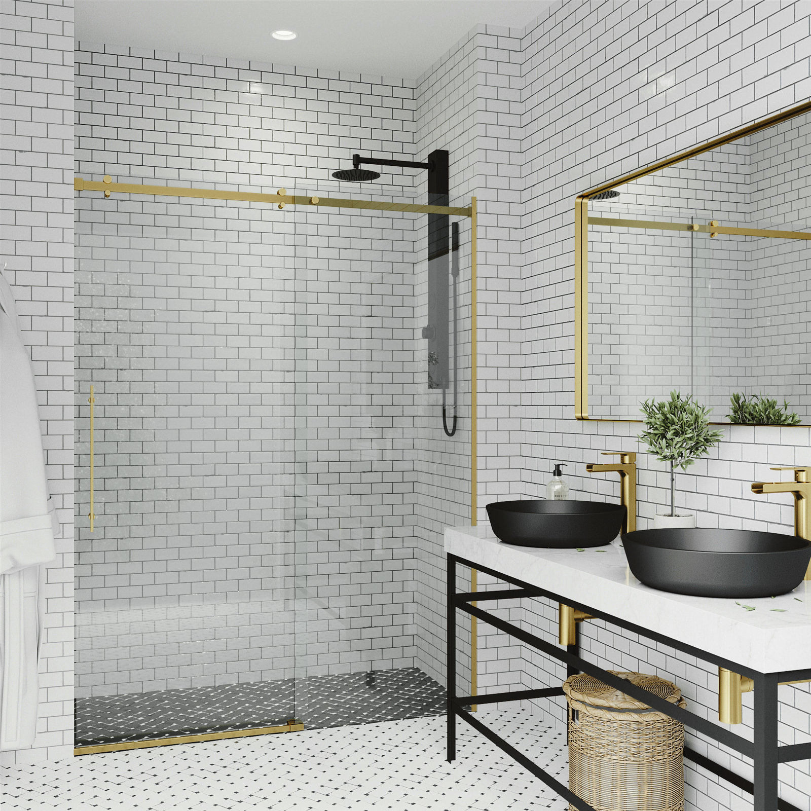 Luca Frameless Sliding Shower Door, Matte Gold