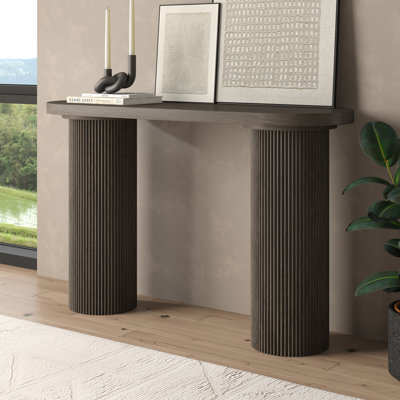 Isa 55" Wide Oval Fluted Console Table in Brown Oak