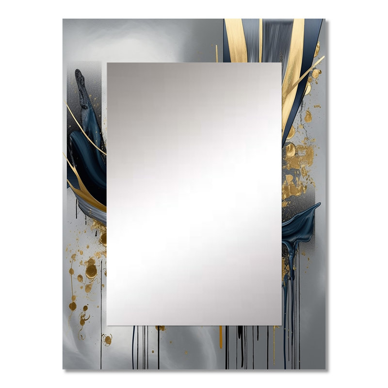 Shapes And Lines Abstract Marble V - Marble Mirror, Gold Unique Wall Mirror, Printed Metal Art, 32" x 24"