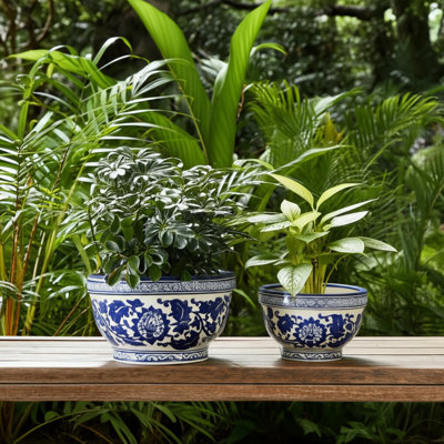 Bethony Decorative Stoneware Ceramic Planters With Timeless Garden Accent Design, Durable Artisan Craft For Stylish Display, Versatile Contemporary Plant Containers, Set Of 2
