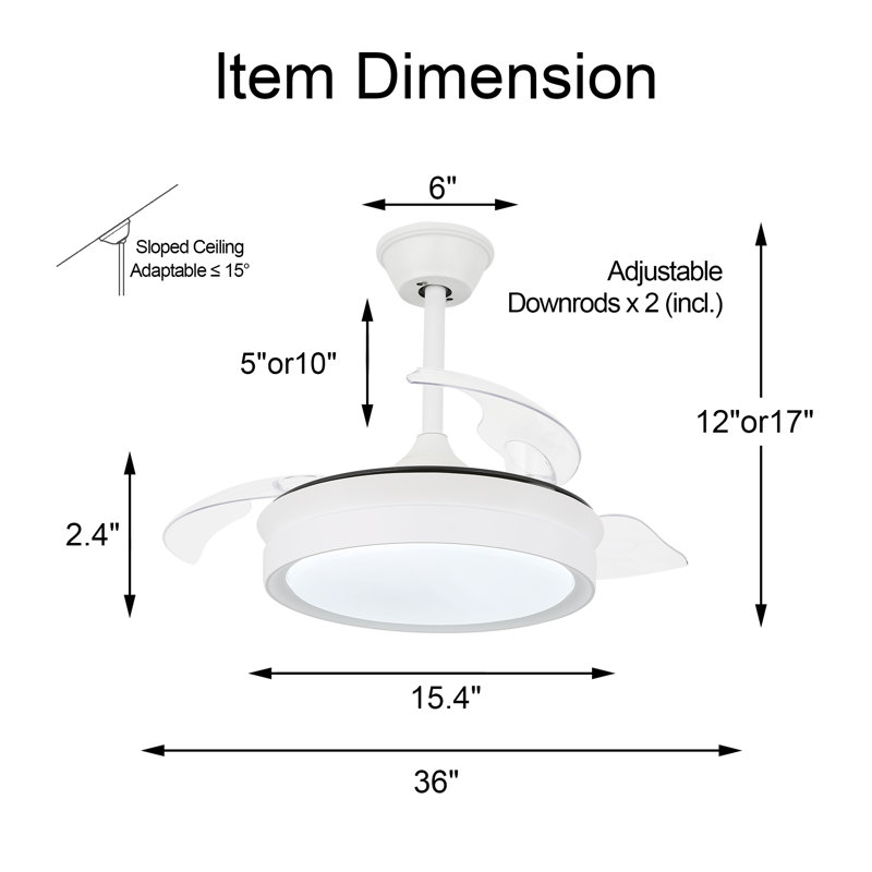 Diab 36'' Ceiling Fan with LED Lights, White