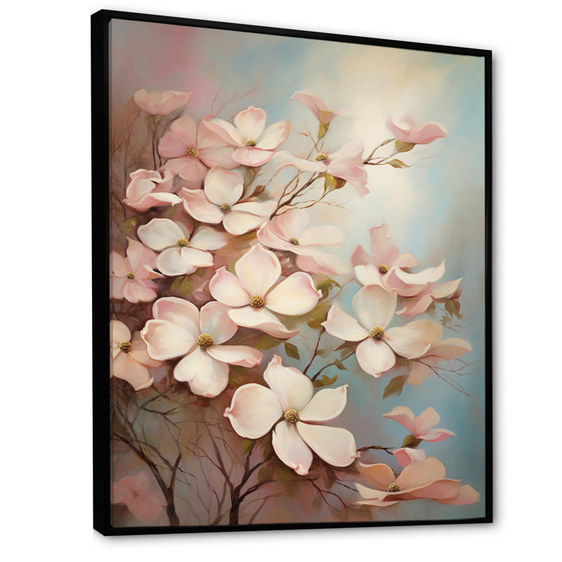 Impression de cornouiller blanc IV - impression, H 40 po x l 30 po x P 1,5 po, Cadre flottant noir