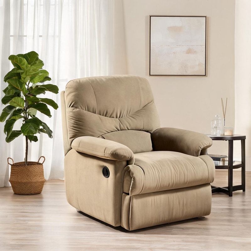 Fauteuil inclinable manuel avec accoudoirs coussinés en microfibre beige, taille compacte de 36 pouces pour le confort du salon
