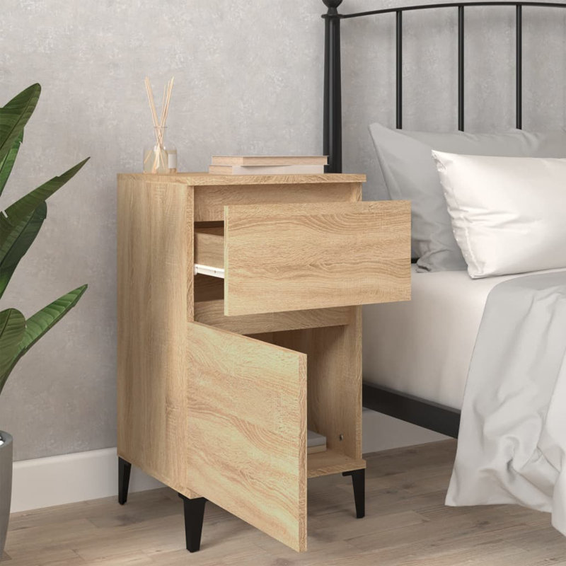 Amedeu 40cm W Manufactured Wood,Metal Bedside Table, Set of 2, Sonoma Oak