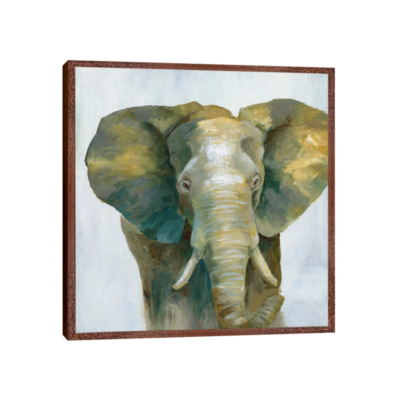 Jade Elephant - Painting on Canvas, 45.72 cm H x 45.72 cm W, Classic Brown Wood Framed