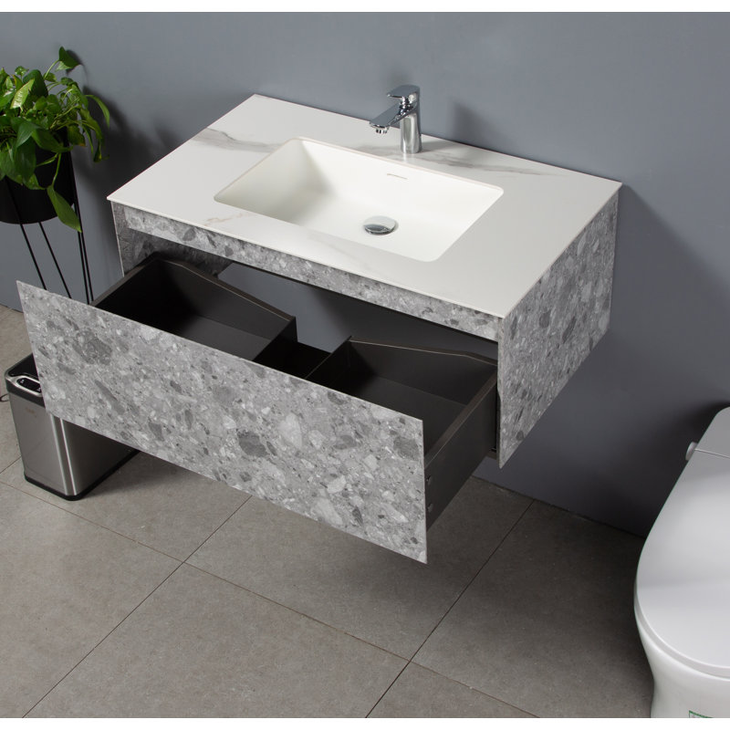 Tann Terazzo gris 36 po Meuble-lavabo avec imitation pierre