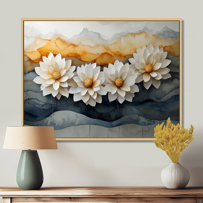 Décoration murale Iluna Golden Harmony Of Mums Flower II - Mums, H 34 po x l 44 po, Impression encadrée flottante