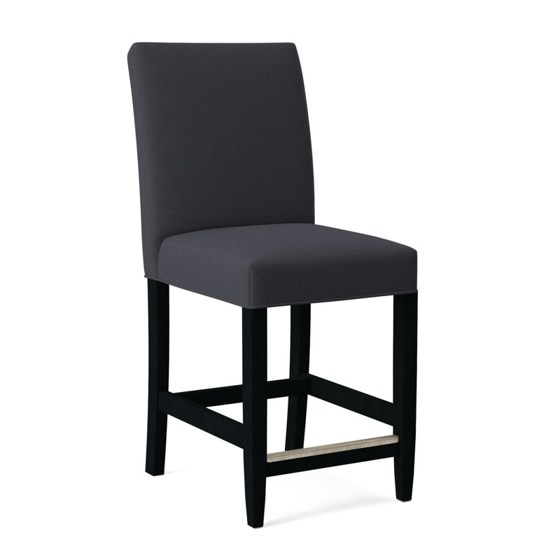 Manhattan Upholstered Stool with Solid Wood Frame, Black Finish, White Performance Fabric; 0851-94