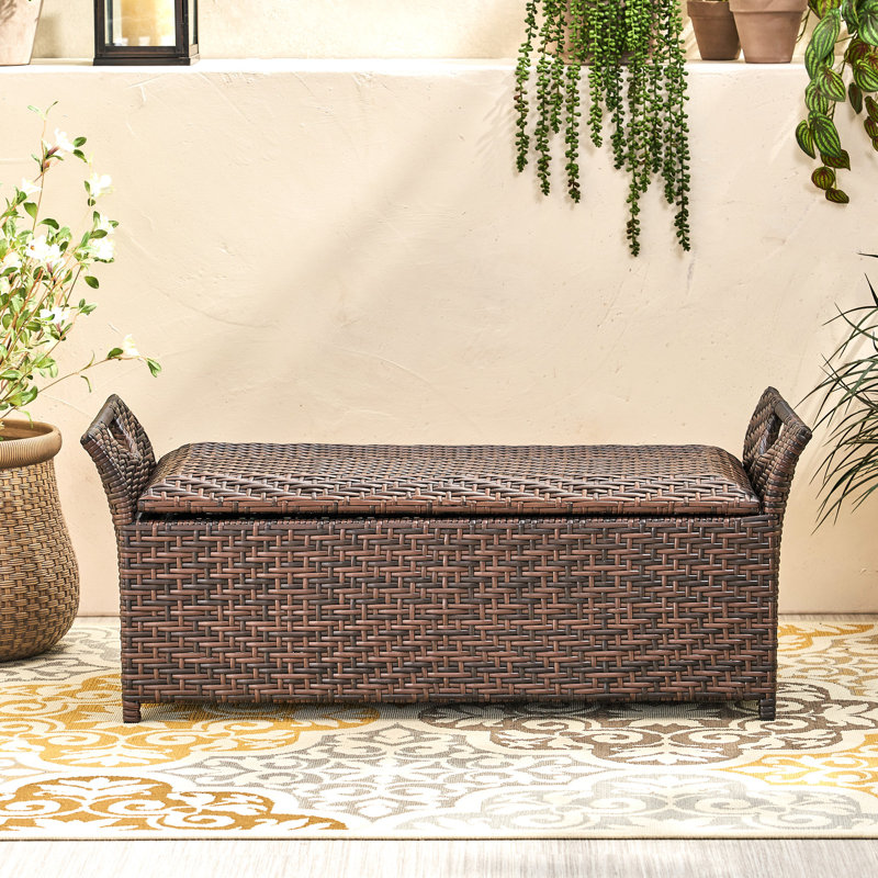 Siège de rangement brun multi pour l'extérieur - et élégant pour terrasse de jardin avec charnière en métal qui rehausse le style