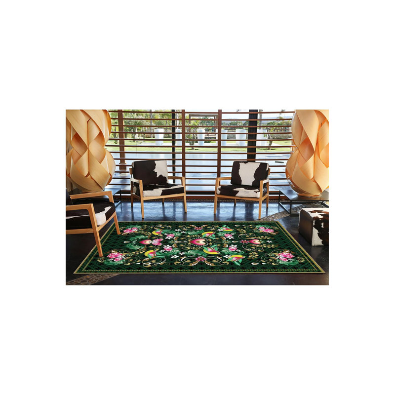 Tapis décoratif noir à motif de feuilles noir, Sous-tapis rectangulaire de 3 pi 3 po x 4 pi 11 po