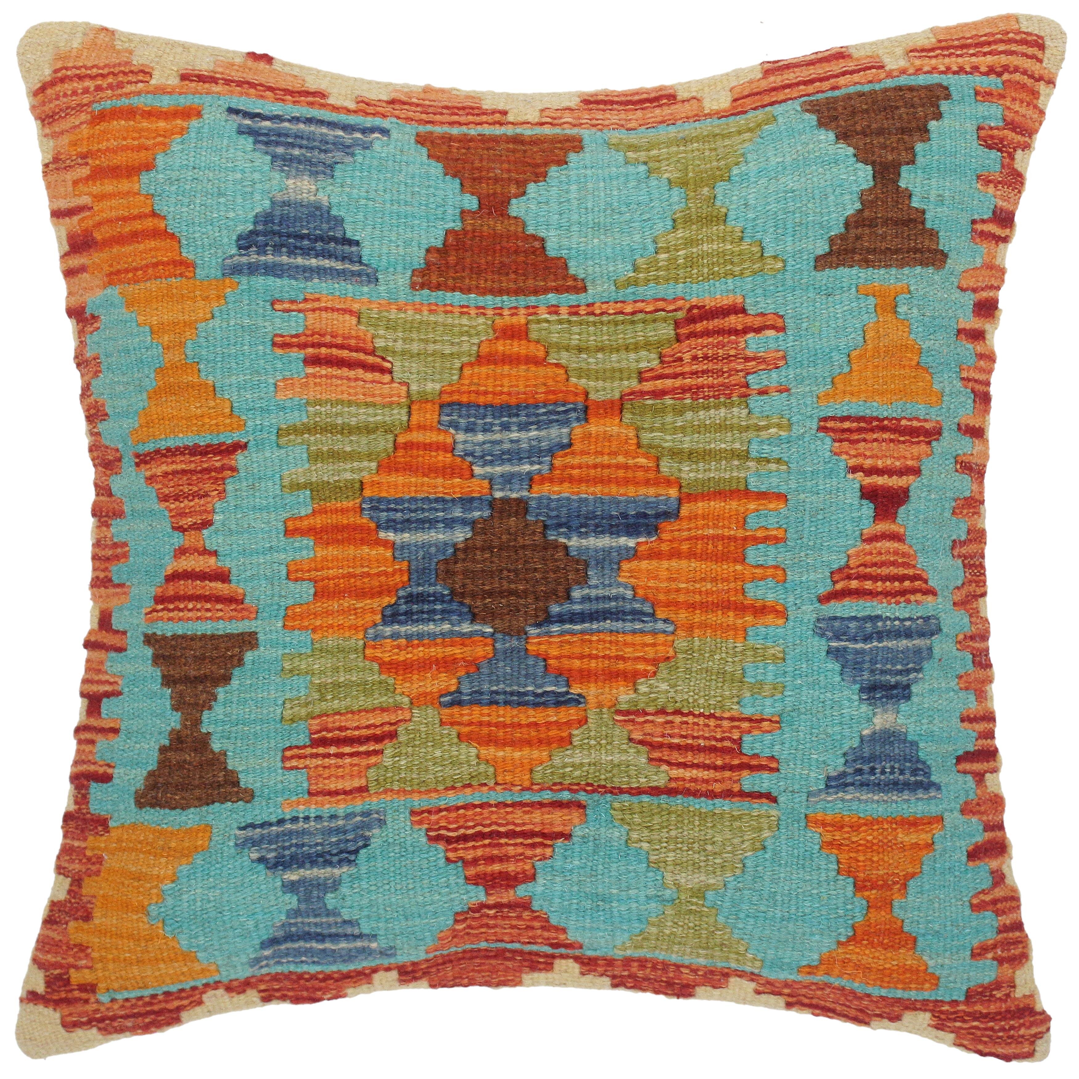 18 x 18 Square Cotton Accent Throw Pillow, Aztec Tribal Inspired Pattern, Trimmed Fringes, Multicolor Foundry Select