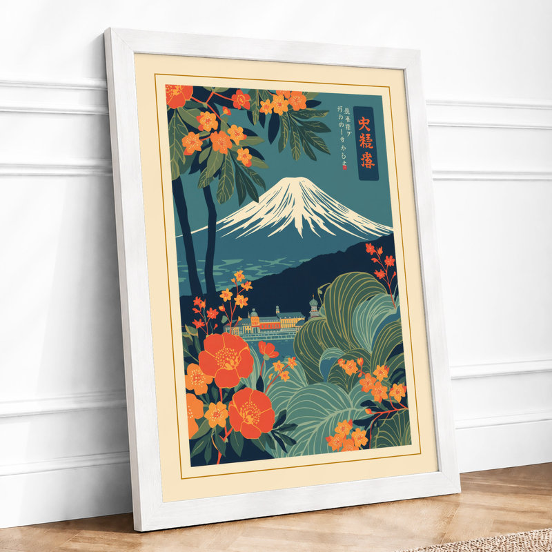 Mount Fuji With Blooms Japandi - Print, A4 - 29.7 x 21.0 cm, White