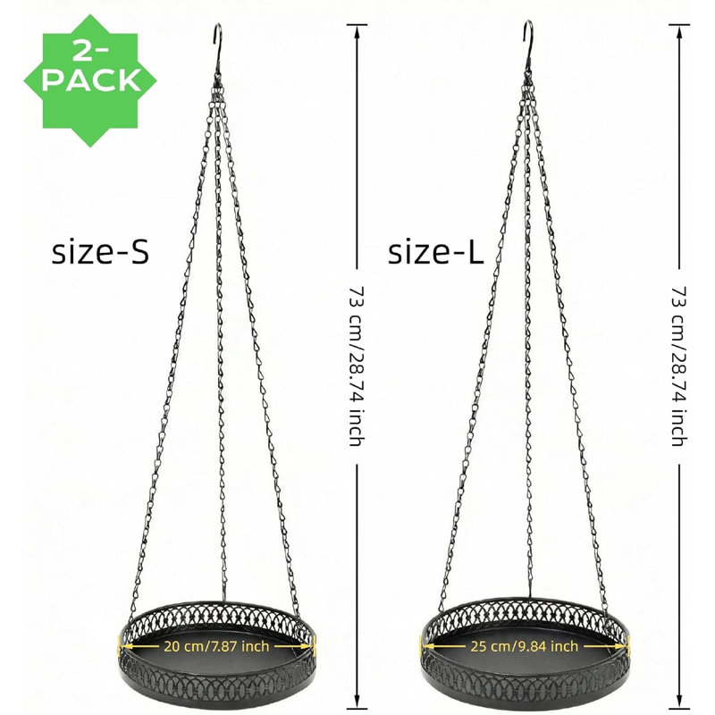 Jardinières suspendues en métal robustes pour plantes d'intérieur - support à plantes noir avec plateau et chaînes robustes, panier à plantes mural / plafond / fenêtre Boho moderne