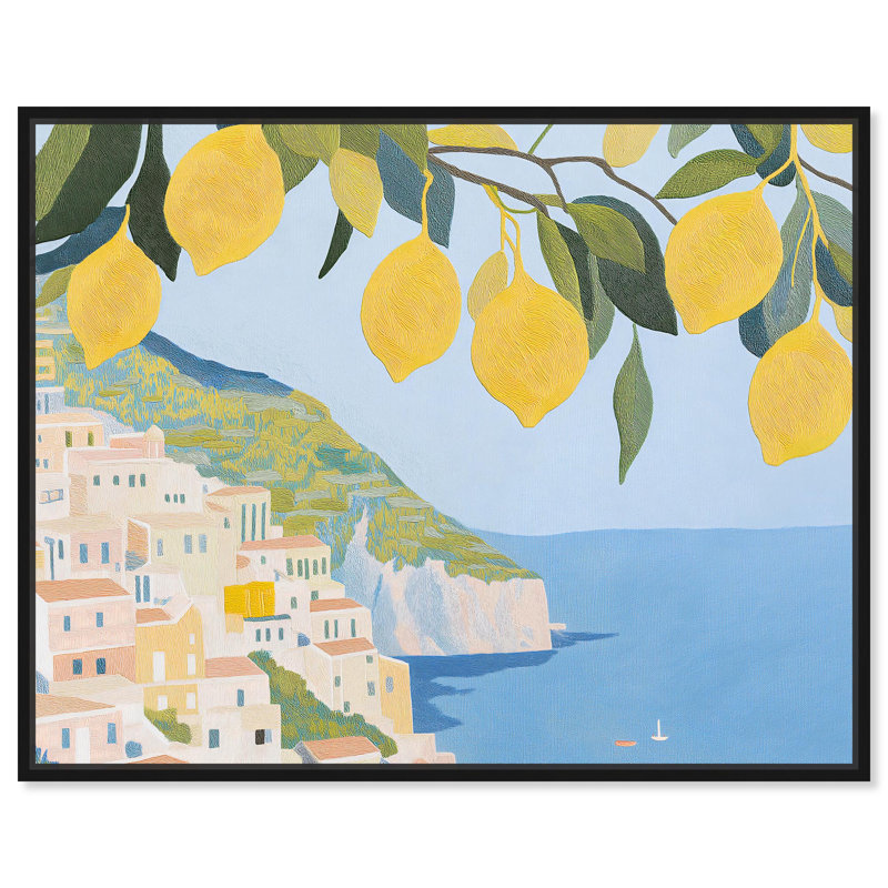 «Lemon Tree Vista», art côtier tendance par Art Remedy, H 21 po x l 17 po, Cadre flottant noir